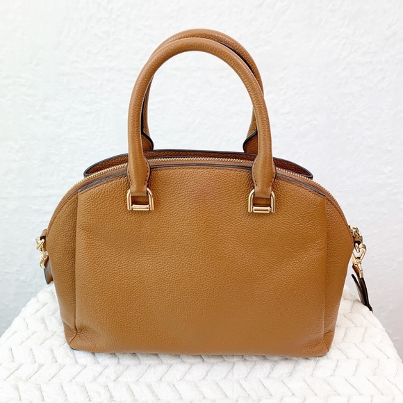 Michael Kors Maxine Medium Dome Satchel Pebbled Leather in Acorn - Picture 3 of 14